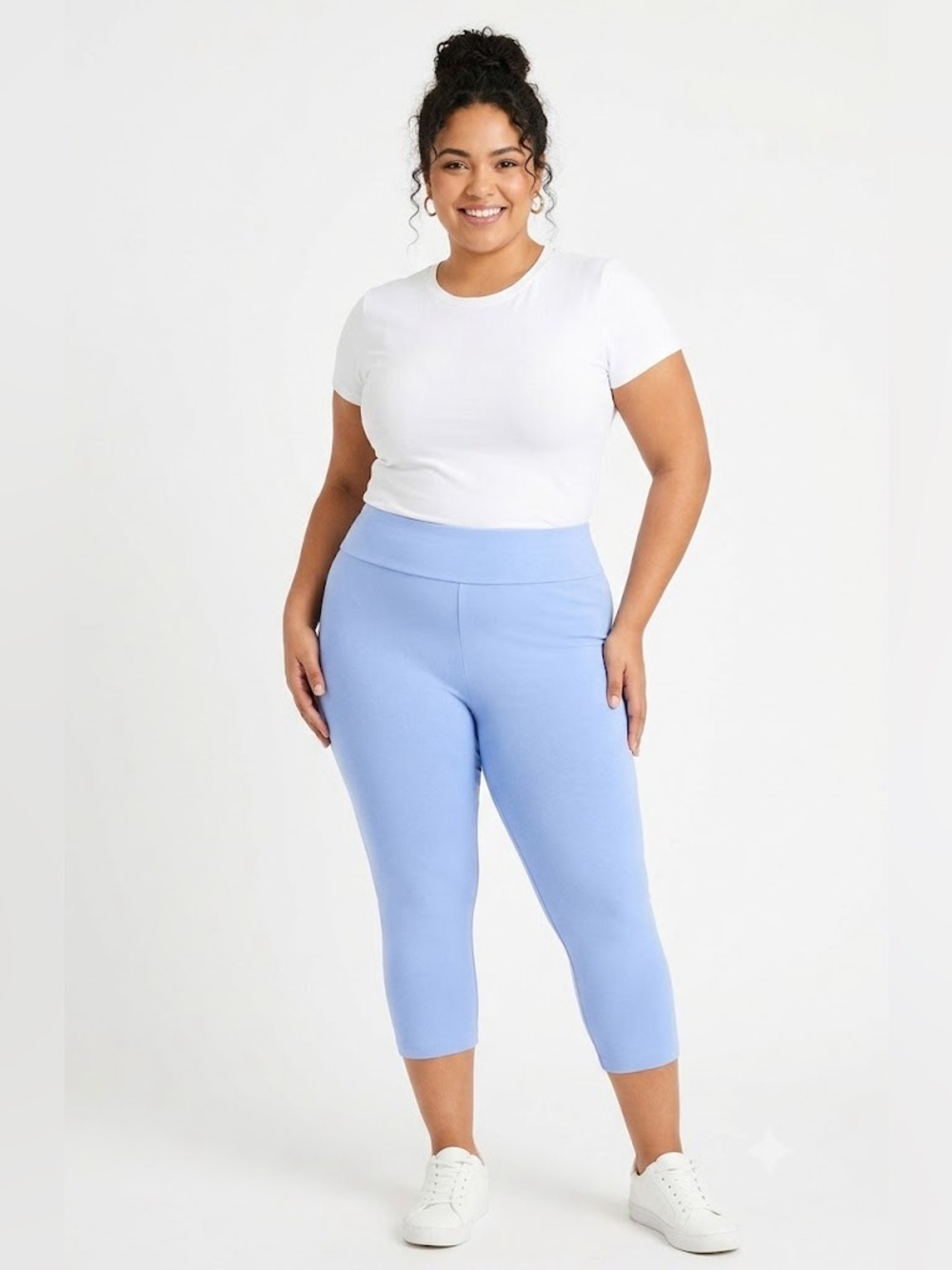 Terra & Sky Women’s Plus Size Capri Light Blue High-Rise Leggings